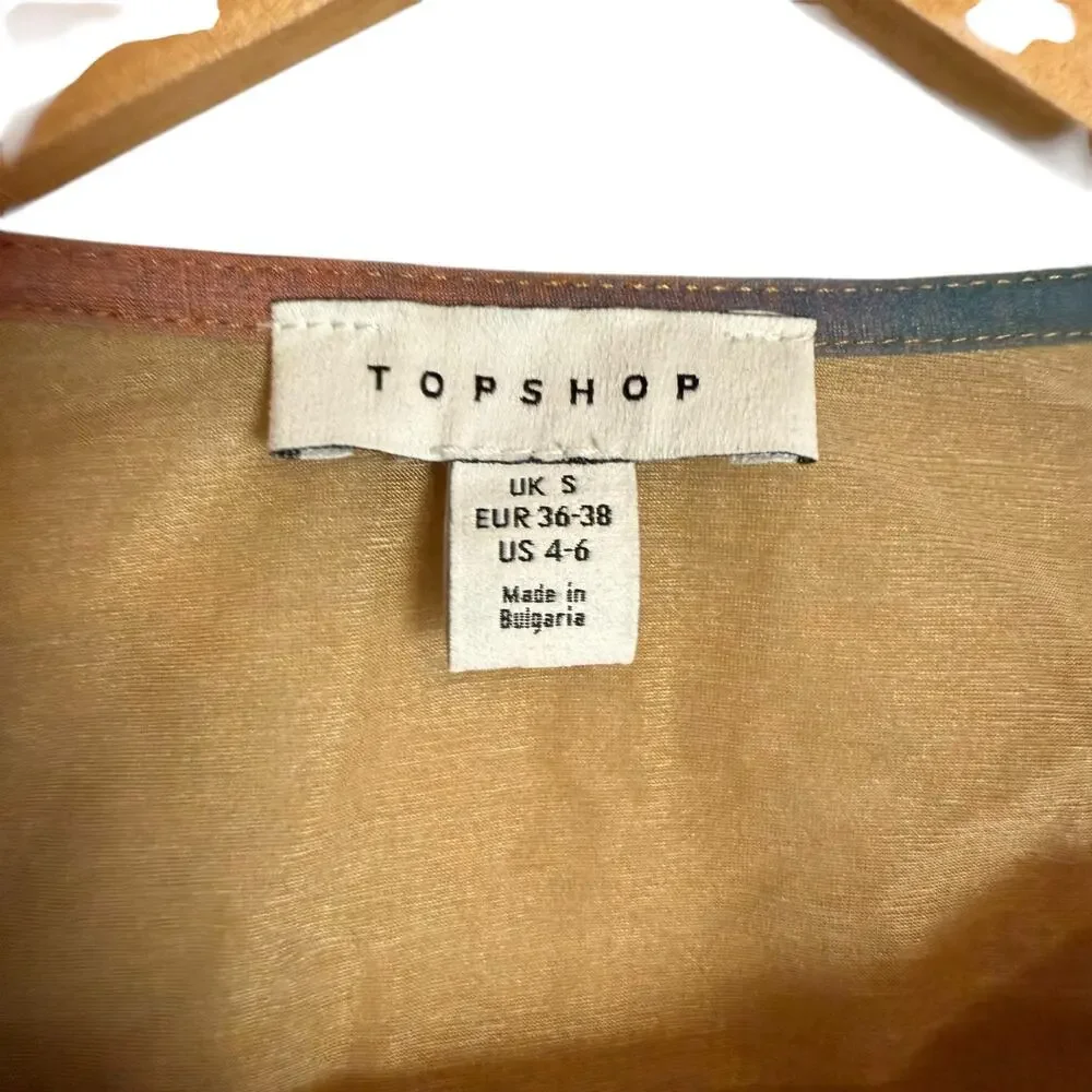 Topshop Rust Purple Ombre Ruched Draped Sleeveless Artsy Modern Top Size Small